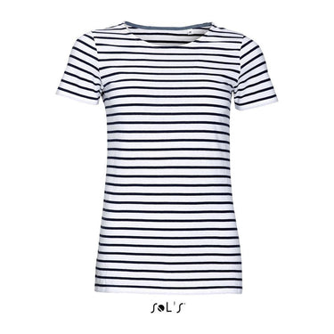 SOL'S MILES WOMEN - KEREKNYAKÚ CSÍKOS PÓLÓ – White/Navy
